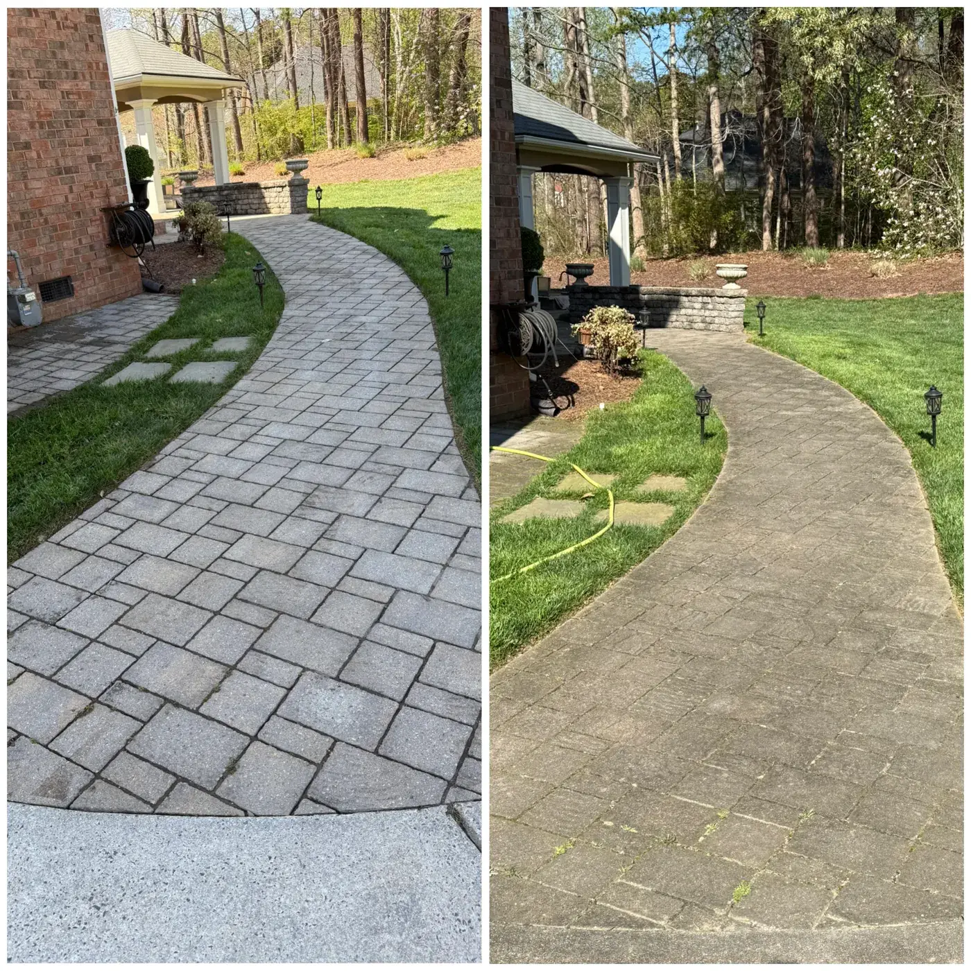 Before and after paver walkway pressure washing Denver NC