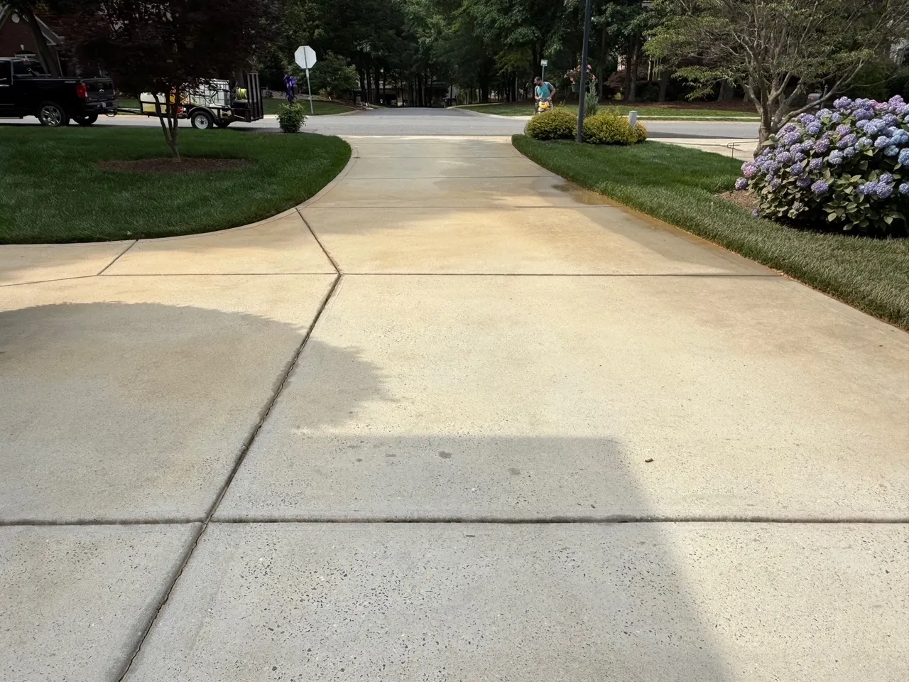 Clean concrete patio after pressure washing Denver NC