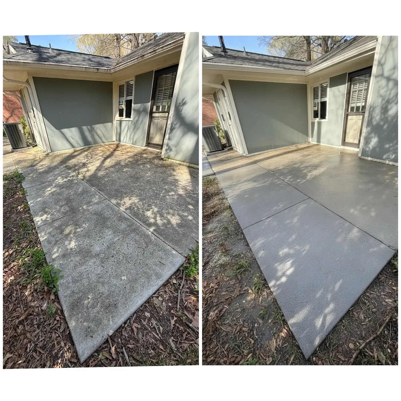 Before and after patio concrete pressure washing result Denver NC